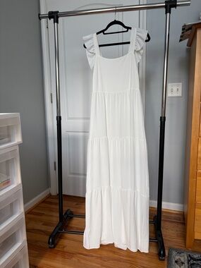 White Ruffle Strap Maxi Dress